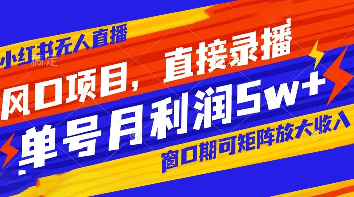 风口项目，小红书无人直播带货，直接录播，可矩阵，月入 5w+宝哥轻创业_网络项目库_分享创业资讯_最新免费网络项目资源宝哥网创项目库