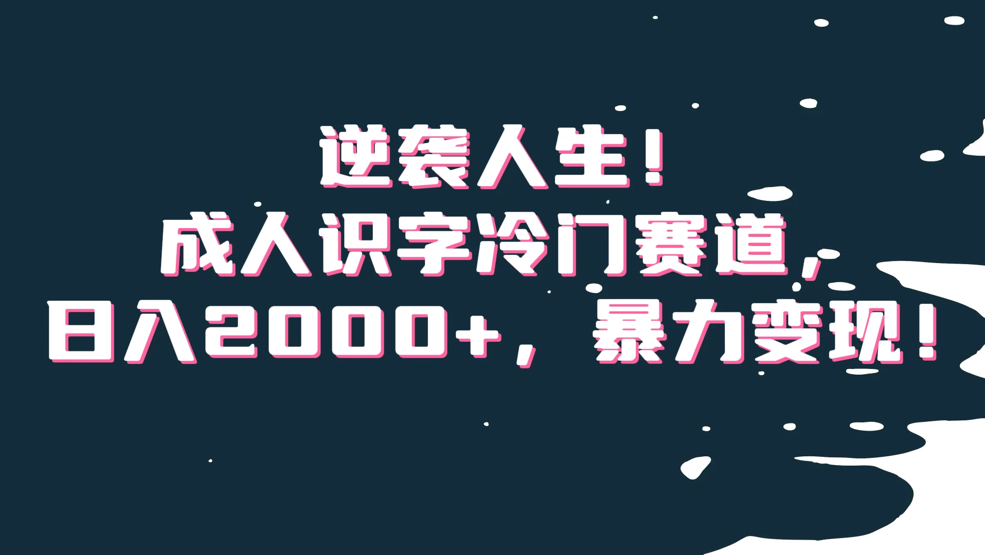 逆袭人生！成人识字冷门赛道，日入2000+，暴力变现宝哥轻创业_网络项目库_分享创业资讯_最新免费网络项目资源宝哥网创项目库