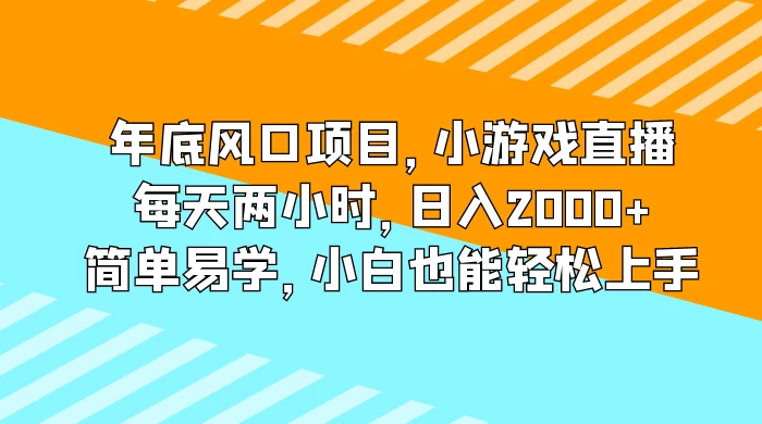 年底风口项目，小游戏直播，每天两小时，日入2000+，简单易学，小白也能轻松上手宝哥轻创业_网络项目库_分享创业资讯_最新免费网络项目资源宝哥网创项目库