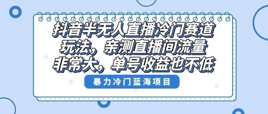 抖音半无人直播冷门赛道玩法，直播间流量非常大，单号收益也不低！宝哥轻创业_网络项目库_分享创业资讯_最新免费网络项目资源宝哥网创项目库