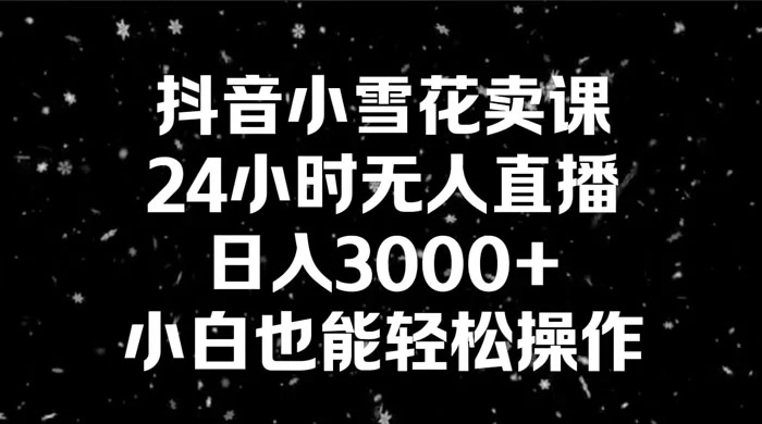 抖音小雪花卖课，24 小时无人直播，日入 3000+ ，小白也能轻松操作宝哥轻创业_网络项目库_分享创业资讯_最新免费网络项目资源宝哥网创项目库