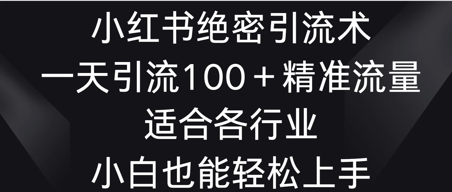 小红书绝密引流术，一天引流100＋精准流量，适合各个行业，小白也能轻松上手宝哥轻创业_网络项目库_分享创业资讯_最新免费网络项目资源宝哥网创项目库