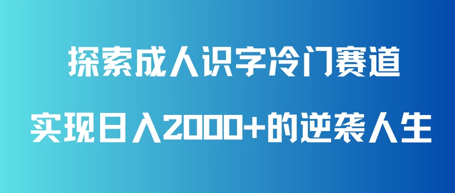 探索成人识字冷门赛道，实现日入2000+的逆袭人生！宝哥轻创业_网络项目库_分享创业资讯_最新免费网络项目资源宝哥网创项目库