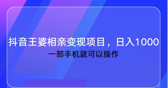 抖音王婆相亲变现私域项目，日入1000+ 一部手机就可操作宝哥轻创业_网络项目库_分享创业资讯_最新免费网络项目资源宝哥网创项目库