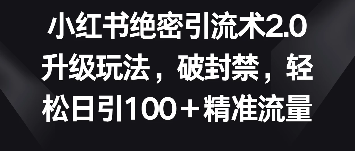 小红书绝密引流术2.0升级玩法，破封禁，轻松日引100＋精准流量宝哥轻创业_网络项目库_分享创业资讯_最新免费网络项目资源宝哥网创项目库