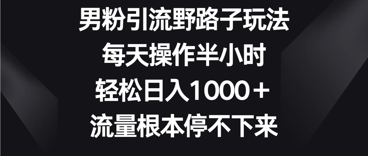 男粉引流野路子玩法，每天操作半小时轻松日入1000＋，流量根本停不下来宝哥轻创业_网络项目库_分享创业资讯_最新免费网络项目资源宝哥网创项目库