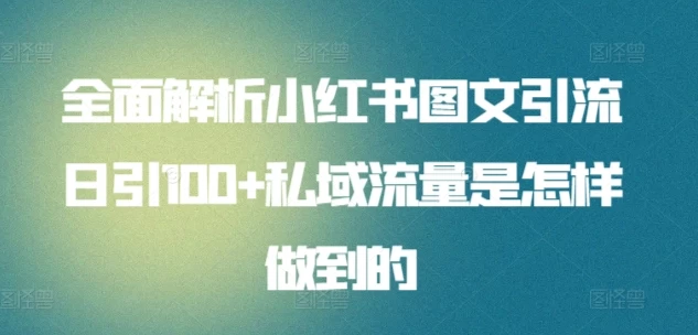 全面解析小红书图文引流日引100私域流量是怎样做到的宝哥轻创业_网络项目库_分享创业资讯_最新免费网络项目资源宝哥网创项目库