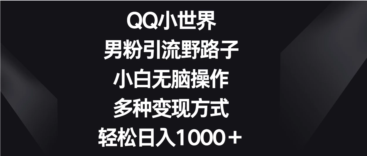 QQ小世界男粉引流野路子，小白无脑操作，多种变现方式轻松日入1000＋宝哥轻创业_网络项目库_分享创业资讯_最新免费网络项目资源宝哥网创项目库