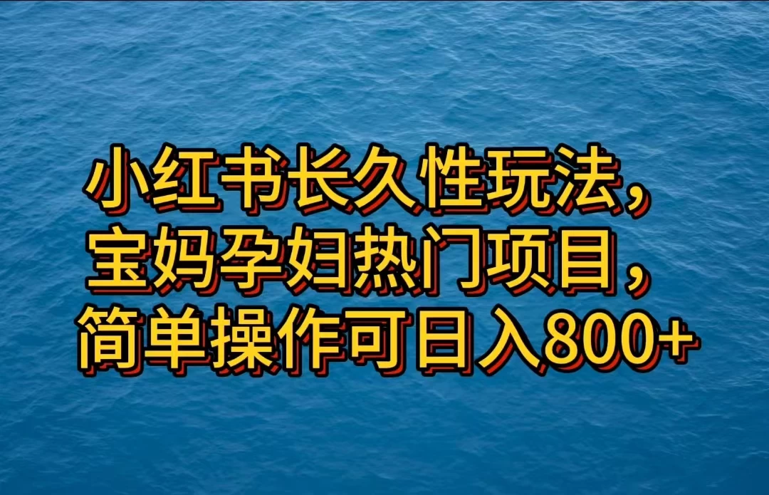 小红书长久性玩法，宝妈孕妇热门项目，简单操作可日入800+宝哥轻创业_网络项目库_分享创业资讯_最新免费网络项目资源宝哥网创项目库