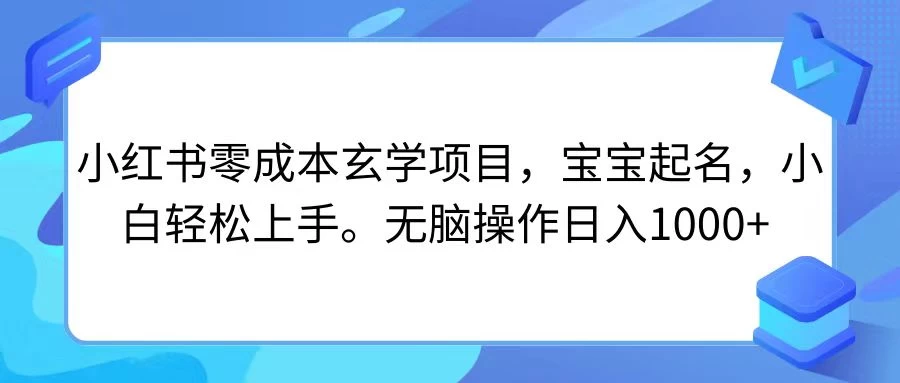 小红书零成本玄学项目，宝宝起名，小白轻松上手，无脑操作日入1000+宝哥轻创业_网络项目库_分享创业资讯_最新免费网络项目资源宝哥网创项目库