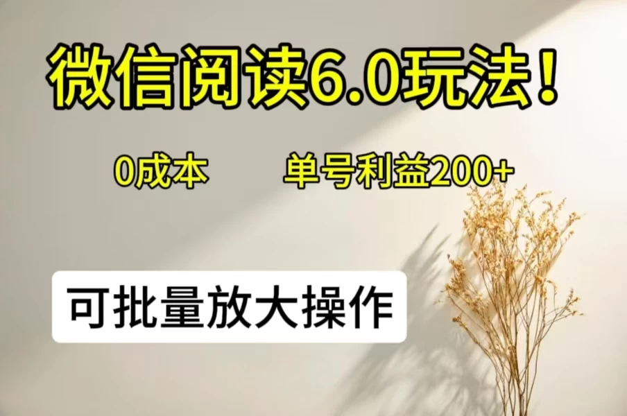 微信阅读6.0玩法！0撸，单号利益200+，可批量放大操作宝哥轻创业_网络项目库_分享创业资讯_最新免费网络项目资源宝哥网创项目库