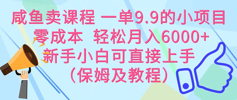 咸鱼卖课程 一单9.9的小项目  零成本  轻松月入6000+新手小白可直接上手（保姆级教程）宝哥轻创业_网络项目库_分享创业资讯_最新免费网络项目资源宝哥网创项目库