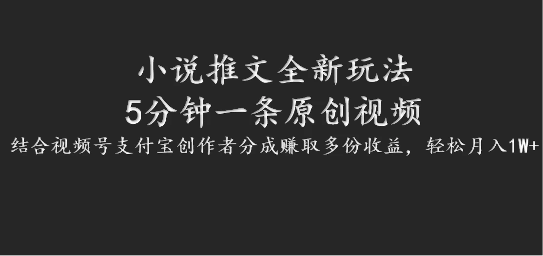 小说推文全新玩法，5分钟一条原创视频，结合视频号支付宝创作者分成赚取多份收益，轻松月入1W+宝哥轻创业_网络项目库_分享创业资讯_最新免费网络项目资源宝哥网创项目库