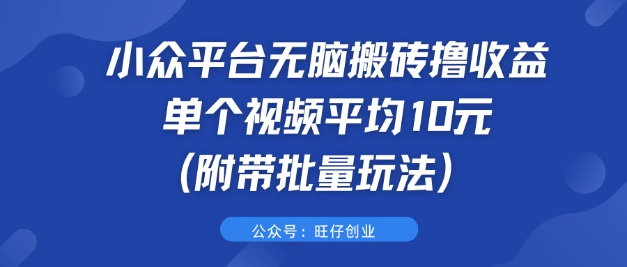 小众平台无脑搬砖撸收益，单个视频平均10元 (附带批量玩法）宝哥轻创业_网络项目库_分享创业资讯_最新免费网络项目资源宝哥网创项目库