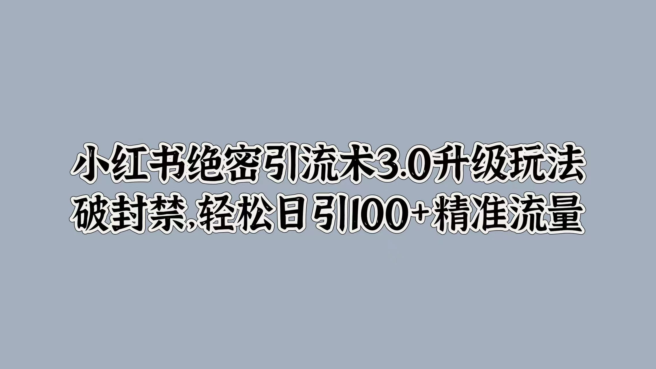 小红书绝密引流术3.0升级玩法，破封禁，轻松日引100+精准流量宝哥轻创业_网络项目库_分享创业资讯_最新免费网络项目资源宝哥网创项目库