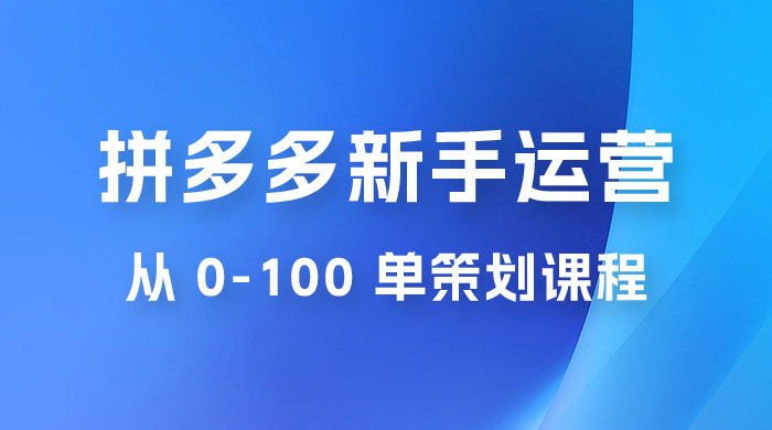 拼多多新手运营从 0-100 单策划课程，从零起步到爆单详细教程宝哥轻创业_网络项目库_分享创业资讯_最新免费网络项目资源宝哥网创项目库