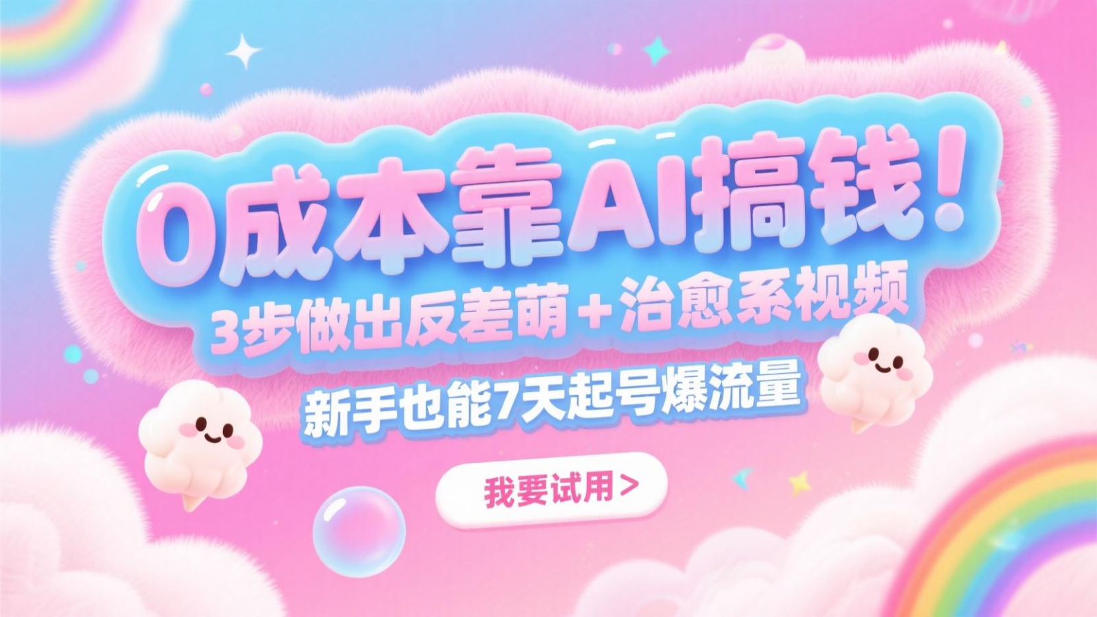 0成本靠AI搞钱!3步做出反差萌+治愈系视频,新手也能7天起号爆流量,月入5位数 0成本靠AI搞钱!3步做出反差萌+治愈系视频,新手也能7天起号爆流量,月入5位数