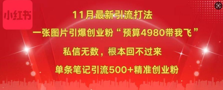 小红书11月最新图片打粉，一张图片引爆创业粉，“预算4980带我飞”，单条引流500 精准创业粉宝哥轻创业_网络项目库_分享创业资讯_最新网创免费网络项目资源宝哥网创资源项目库