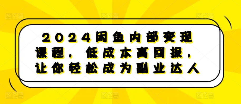 2024闲鱼内部变现课程，低成本高回报，让你轻松成为副业达人宝哥轻创业_网络项目库_分享创业资讯_最新免费网络项目资源宝哥网创资源项目库