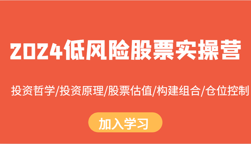 2024低风险股票实操营：投资哲学/投资原理/股票估值/构建组合/仓位控制宝哥轻创业_网络项目库_分享创业资讯_最新网创免费网络项目资源宝哥网创资源项目库