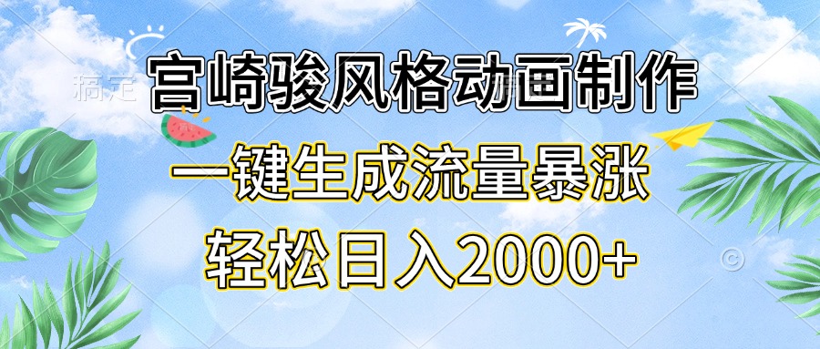 宫崎骏风格动画制作，一键生成流量暴涨，轻松日入2000宝哥轻创业_网络项目库_分享创业资讯_最新网创免费网络项目资源宝哥网创资源项目库