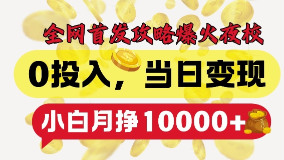 全网首发爆火夜校，0投入，当日变现，小白轻松月入1w 【揭秘】宝哥轻创业_网络项目库_分享创业资讯_最新免费网络项目资源宝哥网创资源项目库