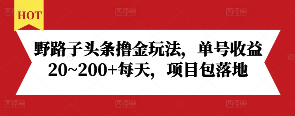 野路子头条撸金玩法，单号收益20~200 每天，项目包落地宝哥轻创业_网络项目库_分享创业资讯_最新免费网络项目资源宝哥网创资源项目库