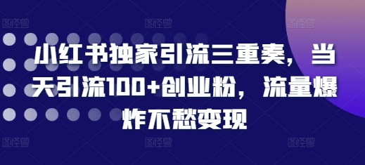 小红书独家引流三重奏，当天引流100 创业粉，流量爆炸不愁变现【揭秘】宝哥轻创业_网络项目库_分享创业资讯_最新免费网络项目资源宝哥网创资源项目库