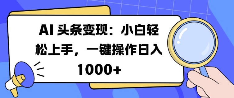 AI 头条变现：小白轻松上手，一键操作日入多张宝哥轻创业_网络项目库_分享创业资讯_最新免费网络项目资源宝哥网创资源项目库