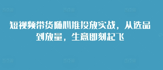 短视频带货随心推投放实战，从选品到放量，生意即刻起飞宝哥轻创业_网络项目库_分享创业资讯_最新免费网络项目资源宝哥网创资源项目库