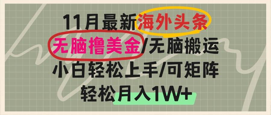 海外头条，无脑搬运撸美金，小白轻松上手，可矩阵操作，轻松月入1W宝哥轻创业_网络项目库_分享创业资讯_最新免费网络项目资源宝哥网创资源项目库
