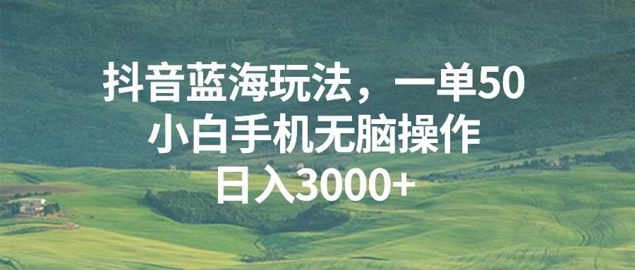 抖音蓝海玩法，一单50，小白手机无脑操作，日入3000宝哥轻创业_网络项目库_分享创业资讯_最新免费网络项目资源宝哥网创资源项目库
