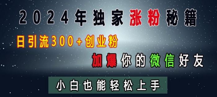 2024年独家涨粉秘籍，日引流300 创业粉，加爆你的微信好友，小白也能轻松上手宝哥轻创业_网络项目库_分享创业资讯_最新免费网络项目资源宝哥网创资源项目库