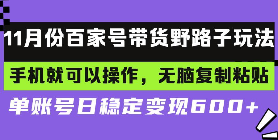 百家号带货野路子玩法 手机就可以操作，无脑复制粘贴 单账号日稳定变现…宝哥轻创业_网络项目库_分享创业资讯_最新免费网络项目资源宝哥网创资源项目库