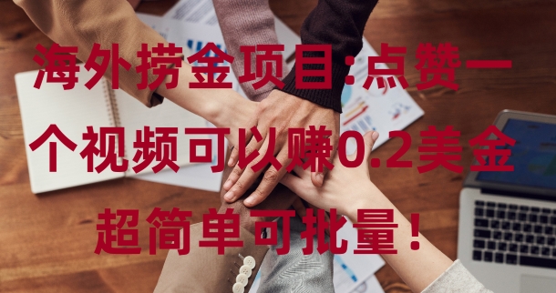 海外捞金项目点赞一个视频可以赚0.2美金，超简单可批量!宝哥轻创业_网络项目库_分享创业资讯_最新免费网络项目资源宝哥网创资源项目库