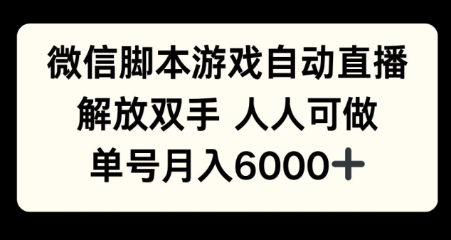 微信脚本游戏自动直播，解放双手 人人可做，单号月入6k宝哥轻创业_网络项目库_分享创业资讯_最新免费网络项目资源宝哥网创资源项目库