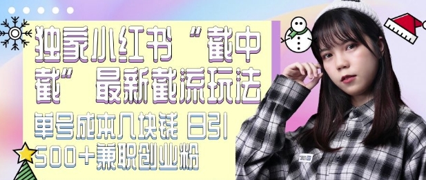 最新小红书截流玩法 独家截中截 单号成本几块钱 日引500 CY粉JZ粉宝哥轻创业_网络项目库_分享创业资讯_最新免费网络项目资源宝哥网创资源项目库