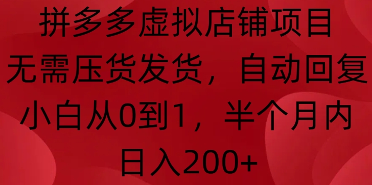 拼多多虚拟店铺项目，无需压货发货，自动回复，小白从0到1，半个月内日入200 【揭秘】宝哥轻创业_网络项目库_分享创业资讯_最新免费网络项目资源宝哥网创资源项目库