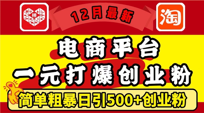 12月最新：电商平台1元打爆创业粉，简单粗暴日引500 精准创业粉，轻松月入过W【揭秘】宝哥轻创业_网络项目库_分享创业资讯_最新网创免费网络项目资源宝哥网创资源项目库