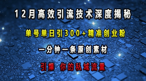 最新高效引流技术深度揭秘 ，单号单日引300 精准创业粉，一分钟一条原创素材，引爆你的私域流量宝哥轻创业_网络项目库_分享创业资讯_最新网创免费网络项目资源宝哥网创资源项目库
