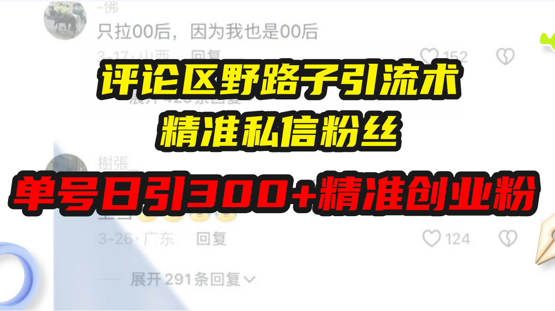 评论区野路子引流术，精准私信粉丝，单号日引流300 精准创业粉宝哥轻创业_网络项目库_分享创业资讯_最新网创免费网络项目资源宝哥网创资源项目库