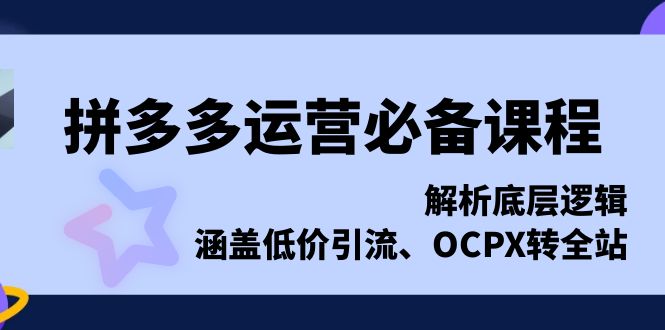 拼多多运营必备课程，解析底层逻辑，涵盖低价引流、OCPX转全站宝哥轻创业_网络项目库_分享创业资讯_最新网创免费网络项目资源宝哥网创资源项目库