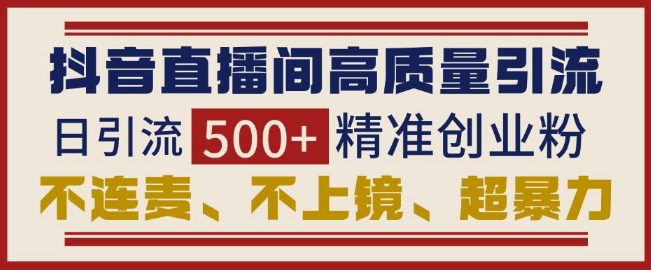 抖音直播间引流创业粉，无需连麦、不用上镜、超暴力，日引流500 高质量精准创业粉宝哥轻创业_网络项目库_分享创业资讯_最新网创免费网络项目资源宝哥网创资源项目库