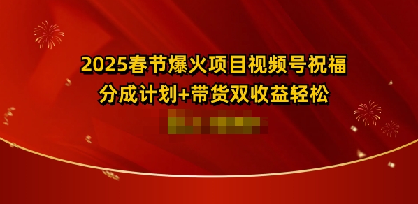 2025春节爆火项目视频号祝福，分成计划 带货双收益，轻松日入多张宝哥轻创业_网络项目库_分享创业资讯_最新免费网络项目资源宝哥网创资源项目库