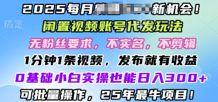 2025闲置视频账号一键代发玩法，0粉不实名不剪辑，领了视频直接发，0基础小白也能日入3张宝哥轻创业_网络项目库_分享创业资讯_最新网创免费网络项目资源宝哥网创资源项目库