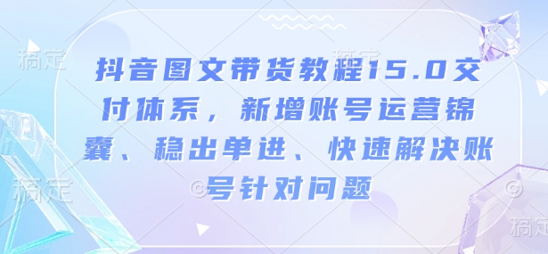 抖音图文带货教程15.0交付体系，新增账号运营锦囊、稳出单进、快速解决账号针对问题宝哥轻创业_网络项目库_分享创业资讯_最新免费网络项目资源宝哥网创资源项目库