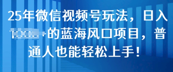 25年微信视频号玩法，日入几张的蓝海风口项目，普通人也能轻松上手!宝哥轻创业_网络项目库_分享创业资讯_最新网创免费网络项目资源宝哥网创资源项目库