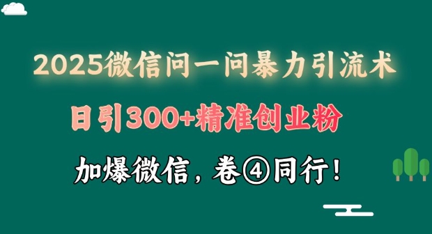 2025最新微信问一问暴力引流术揭秘，日引300 创业粉，单日变现四位数宝哥轻创业_网络项目库_分享创业资讯_最新网创免费网络项目资源宝哥网创资源项目库