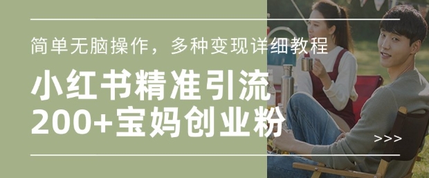 小红书混剪日引200 宝妈创业粉，简单无脑操作，多种变现详细教程宝哥轻创业_网络项目库_分享创业资讯_最新网创免费网络项目资源宝哥网创资源项目库