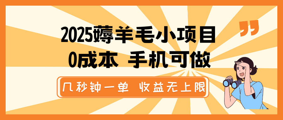 2025薅羊毛小项目，0成本 手机可做，几秒钟一单，收益无上限宝哥轻创业_网络项目库_分享创业资讯_最新网创免费网络项目资源宝哥网创资源项目库